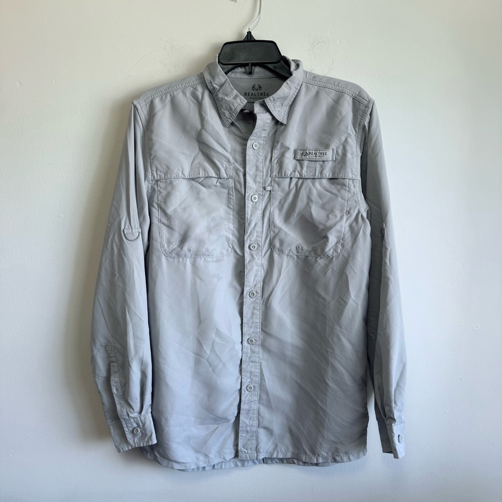 Realtree Fishing Dusk Gray Vented Long Sleeve Performance Shirt Small Gorpcore